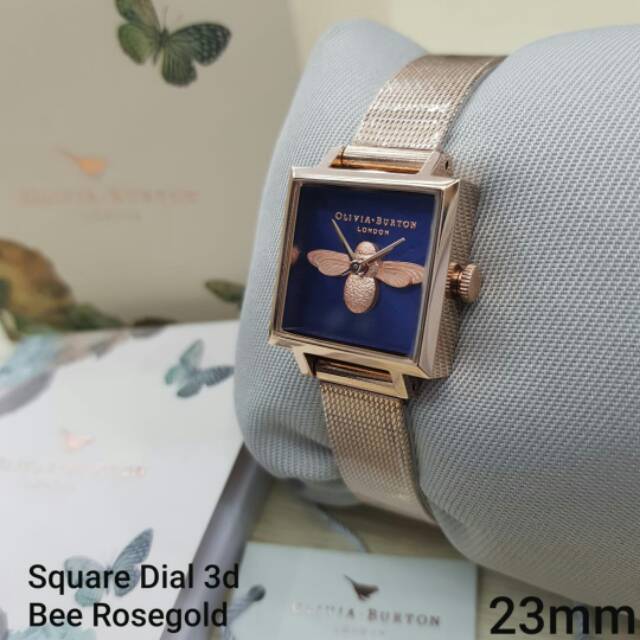 Square dial 3d bee rose gold 23mm olivia burton original
