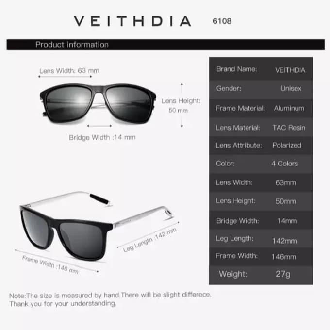 Kaca Mata Hitam VEITHDIA 6108 Original Kacamata Photocromic Polarized Sunglasses UV400 Polarisasi