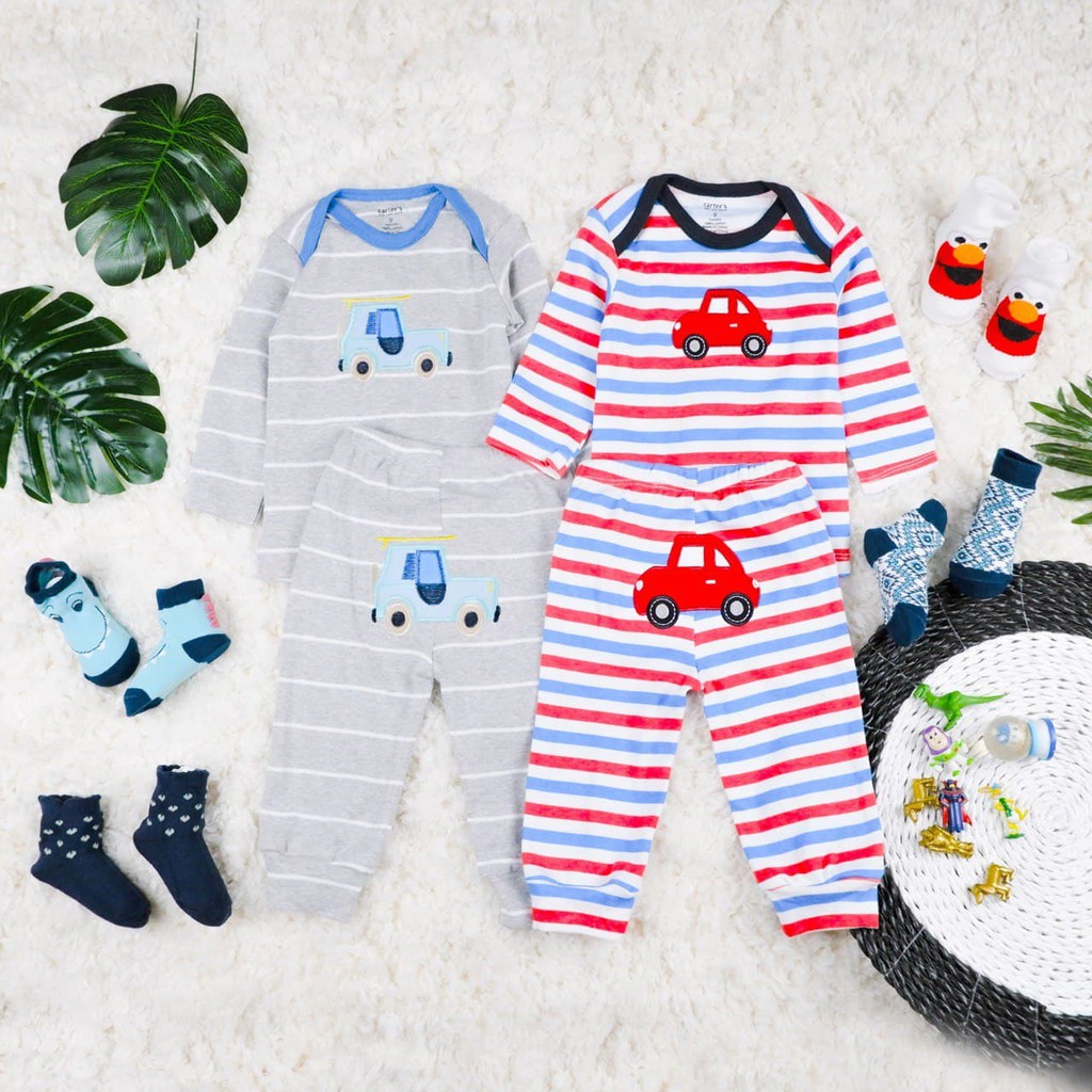 LIN9010 Boys/ Girls CARTER'S 8 in 1 Clothing Set : 4 in 1 Setelan Piyama Panjang + FREE 4 pasang ...