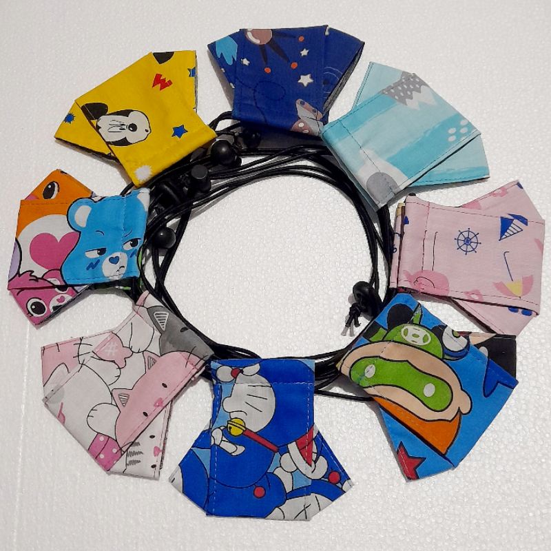 Masker Anak 3d 2ply Headloop Stopper Motif Lucu | Tali karet elastis