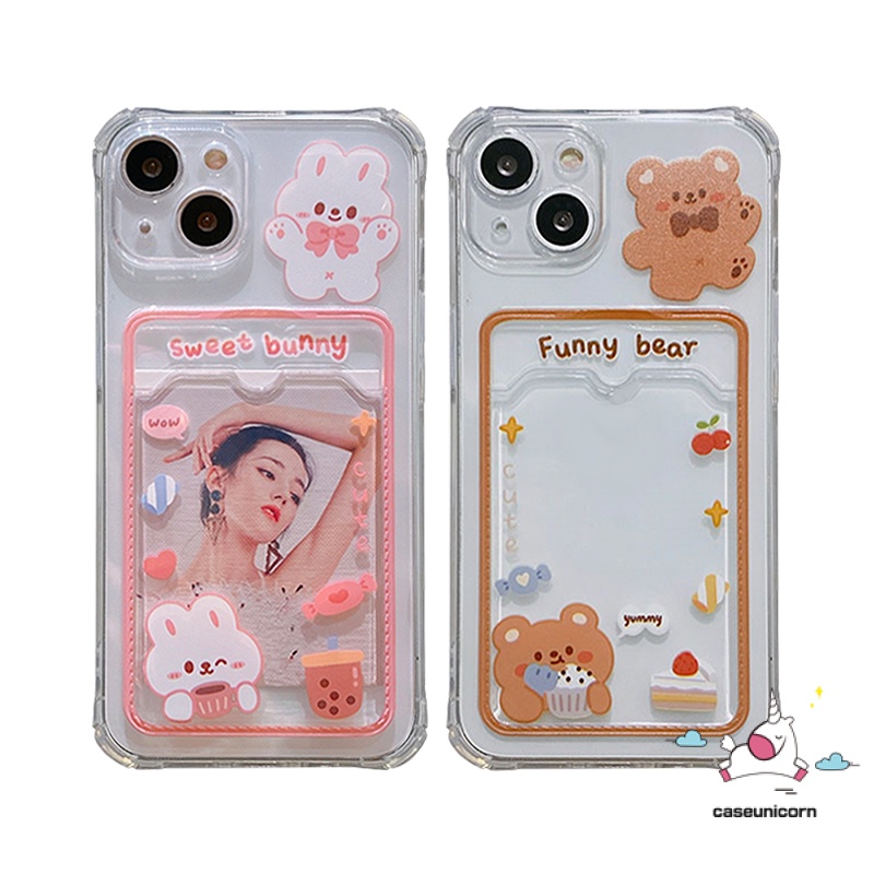 Card Holder Case Vivo Y02 Y02s Y22 Y16 Y22s Y15s Y15A Y20 Y33S Y11 Y12 Y12s Y21 2021 Y01 Y12i Y20s G Y21s Y15 Y17 Y33T Y20i Y12A Y21T Y21A Sweet Bunny Bear Soft Sarung Slot Dompet