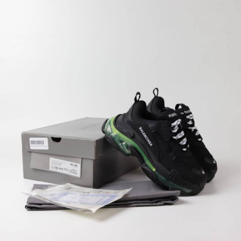 SEPATU BALENCIAGA TRIPLE S CLEAR SOL BLACK GREEN 100% PK VERISON BNIB