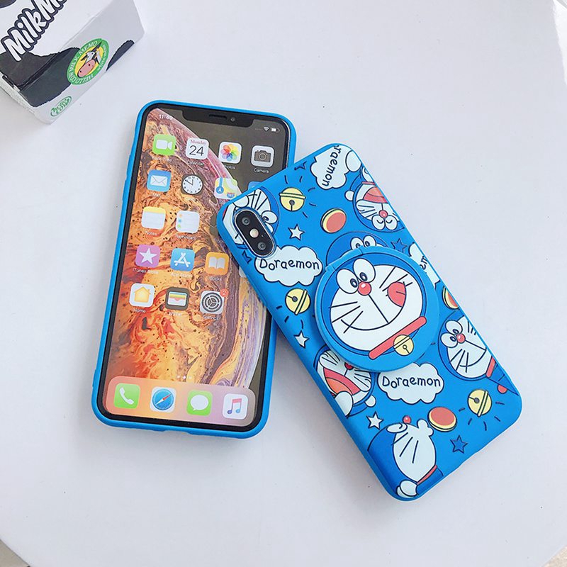 Doraemon Mirror Case OPPO A91 F15 A31 A5 A9 A53 A33 2020 A3S Realme C1 A7 A5S A12 A1K A37 A57 A39 F5 Youth F1S A71 F11 F9 Pro Reno 3 Realme 5 5S 5i C3 7 Narzo 20 Pro C17 7i C11 Casing Mirror Holder iPhone X XS XR XS Max 12 Pro