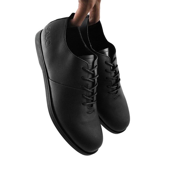 sepatu pria - sauqi vegas black casual kulit asli full up original leather