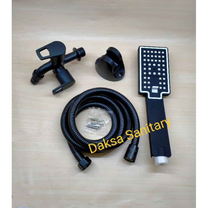 Paket Hand Shower Minimalis 3 sisitem dan Kran Cabang HITAM komplit set