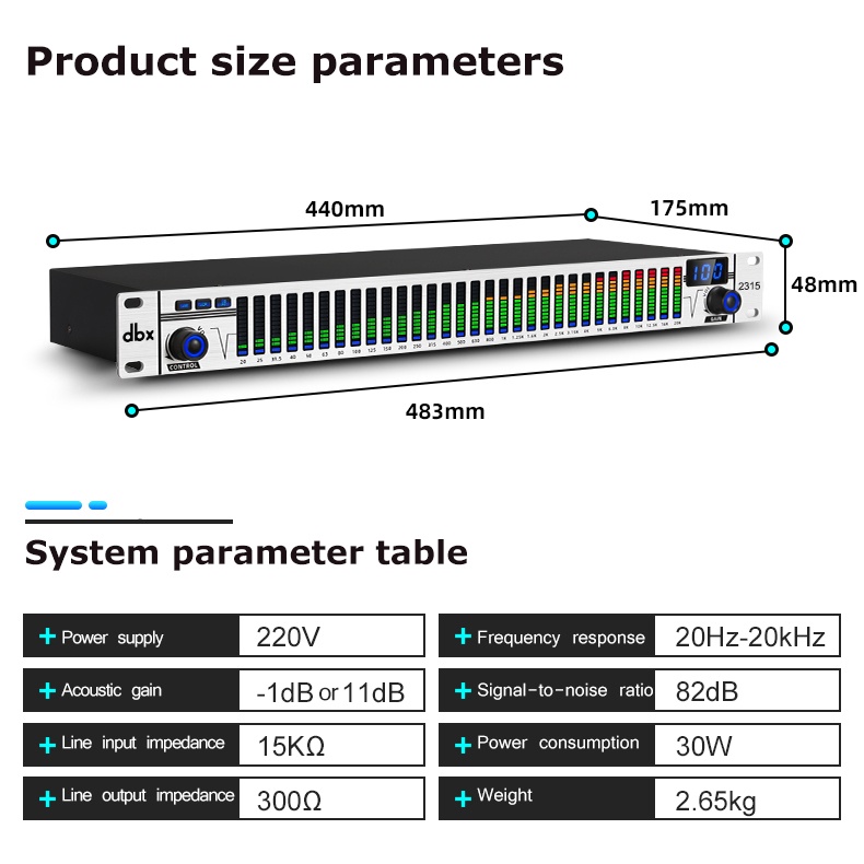 DBX 2315S equalizer elektronik profesional 31-band equalizer digital pengurangan kebisingan profesional kinerja equalizer pemrosesan suara