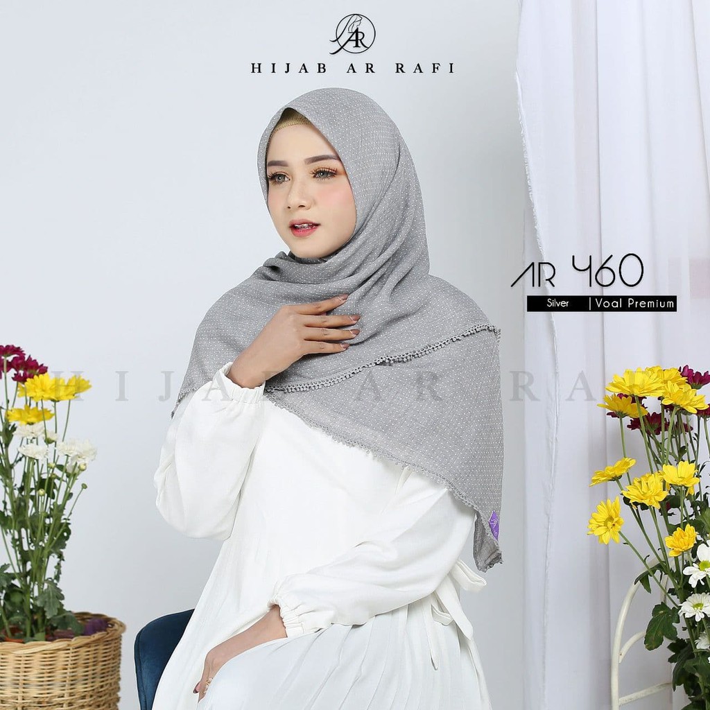 Hijab Arrafi Segiempat Terbaru AR 460 Voal Motif Premium Polka Hasenna Hijab