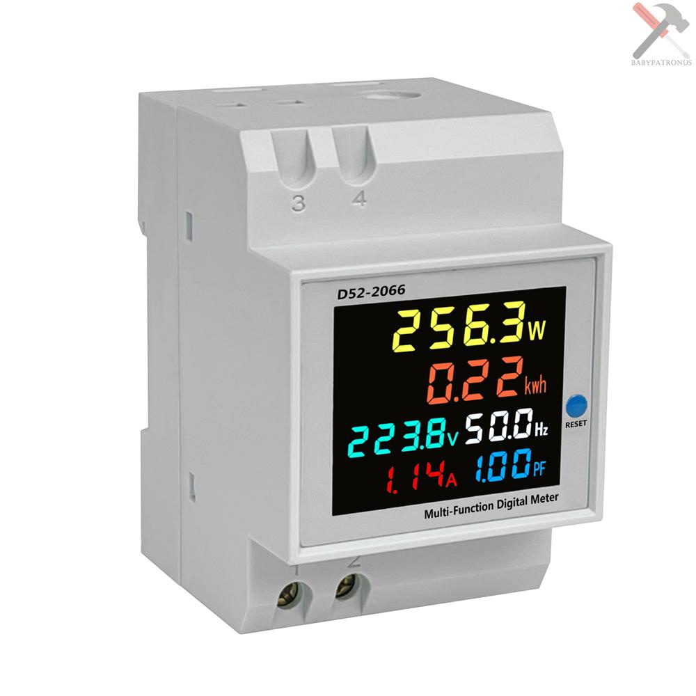 D52-2066 DIN-Rail Meteran Multifungsi Display LCD Warna-Warni Power Frequency