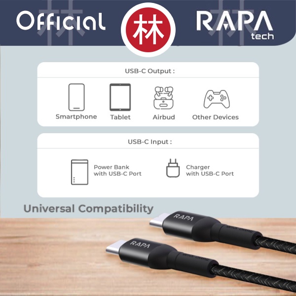 RAPAtech DC1013 - LINE I - USB-C to USB-C Cable Type-C 60W QC3.0 100cm