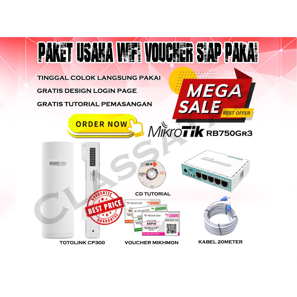 Mikrotik Rb750Gr3 + Totolink Cp300 Paket Usaha Wifi Voucher Full setting tinggal pakai