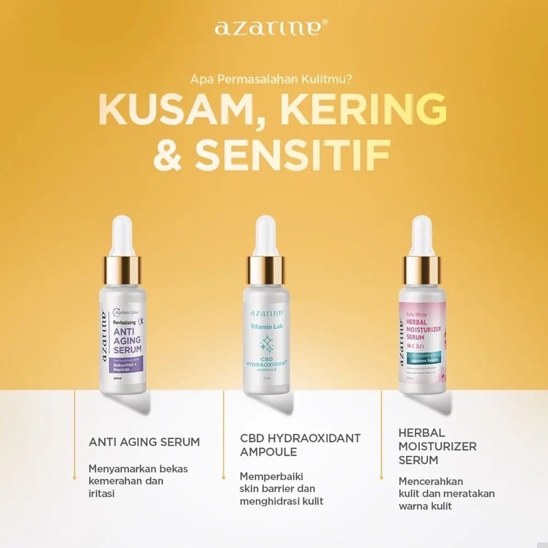 AZARINE Serum Series (SEMUA PRODUK) 20ml BPOM (C White Lightening Serum | Pore Tightening Serum | Herbal Peeling Serum | Easy White Herbal Serum)