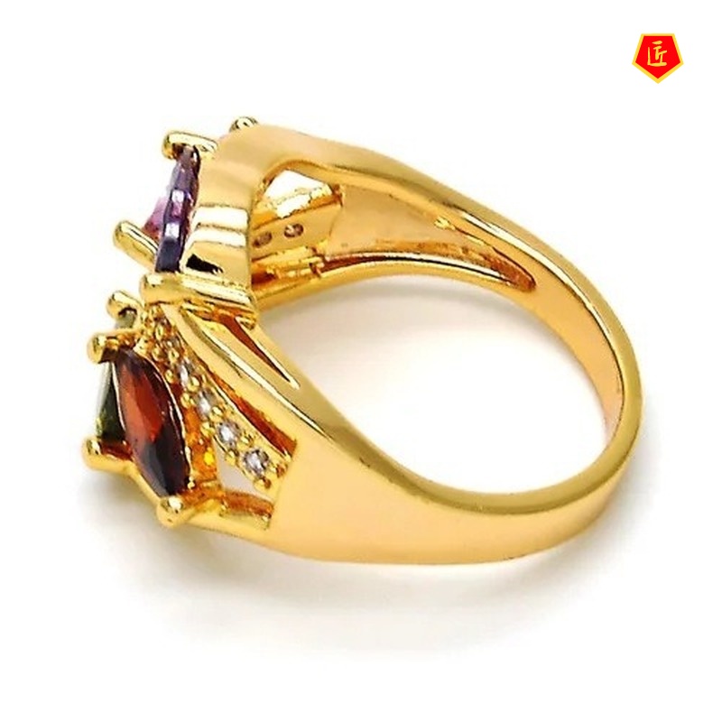 [Ready Stock]Colored Gems Diamond 18K Gold Ring