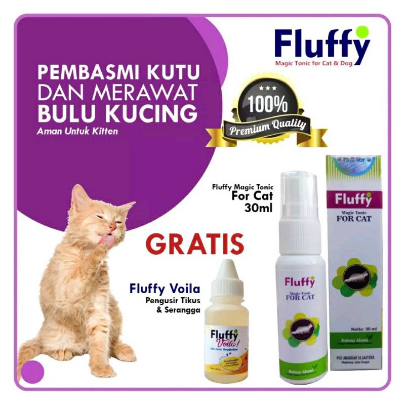 Fluffy Magic Tonic Cat, Pembasmi Kutu Kucing, Jamur kucing, Scabies, dan Mengatasi Bulu Rontok kucing