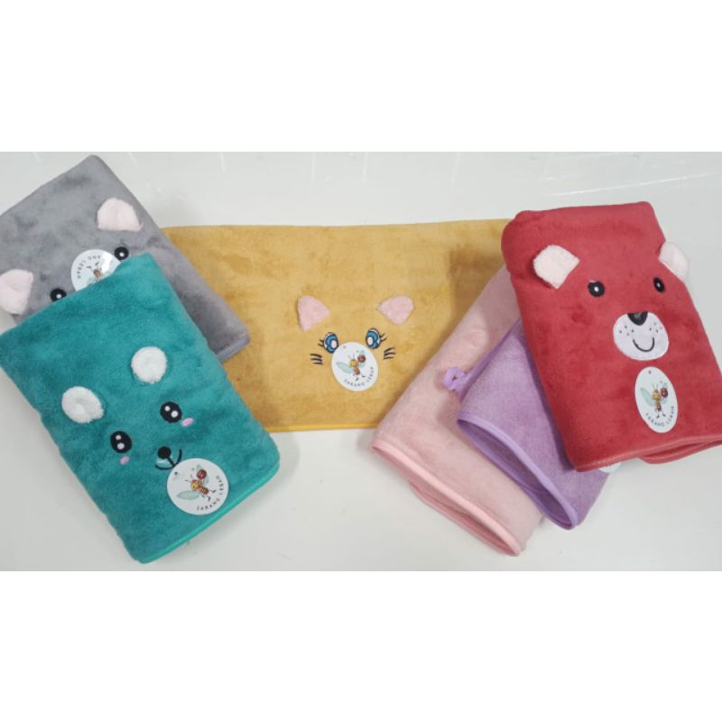 Handuk Mandi Bayi Microfiber Boneka Karakter Lucu 50x100cm - Terbaru