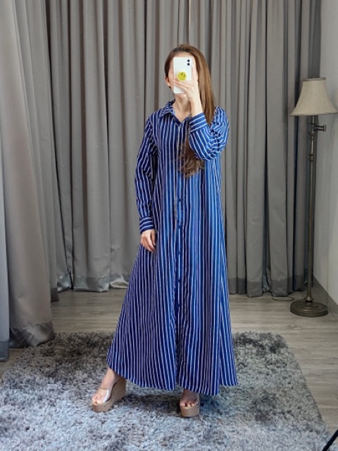 Maxy salur big size strip navy / gamis salur navy ( K1114 )