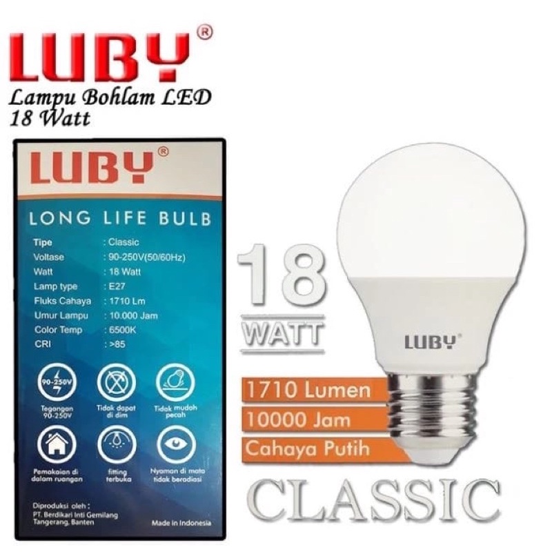 Lampu Bohlam LED 18 Watt Luby Classic