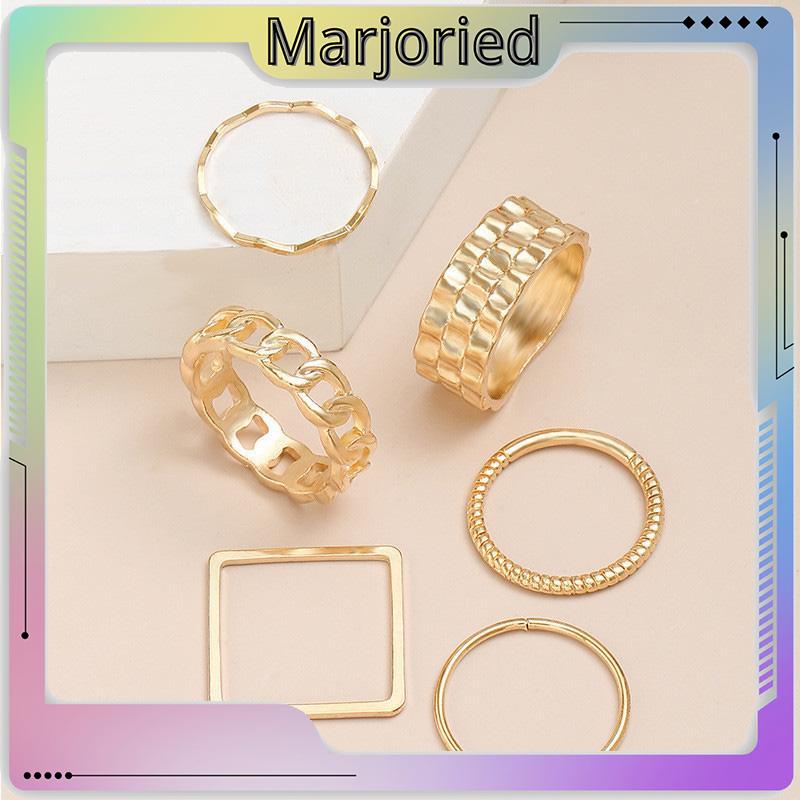 4pcs / Set Cincin Jari Telunjuk Bentuk Geometris Gaya Retro Untuk Wanita-MJD