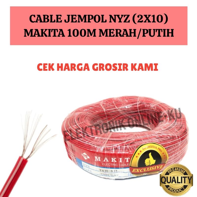 CABLE JEMPOL 2×10 MAKITA 100M MERAH PUTIH