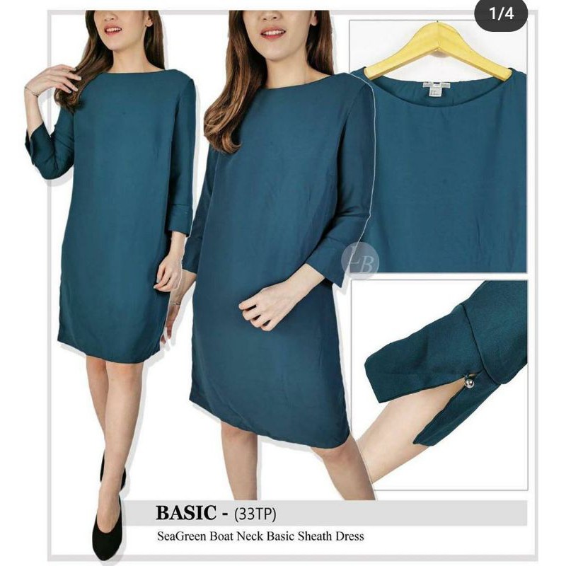 Hnm seagreen boat neck basic sheath dress