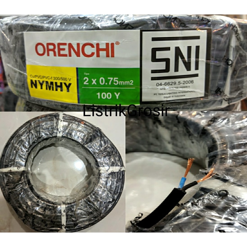 Kabel Listrik Serabut Hitam Putih Orenchi NYYHY NYMHY 2x0.75 2x0,75 100y Full Tembaga SNI