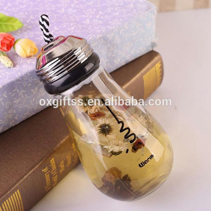 Botol Bohlam Kaca + Pouch / Lampu Minum Unik Hampers 400Ml B79-3