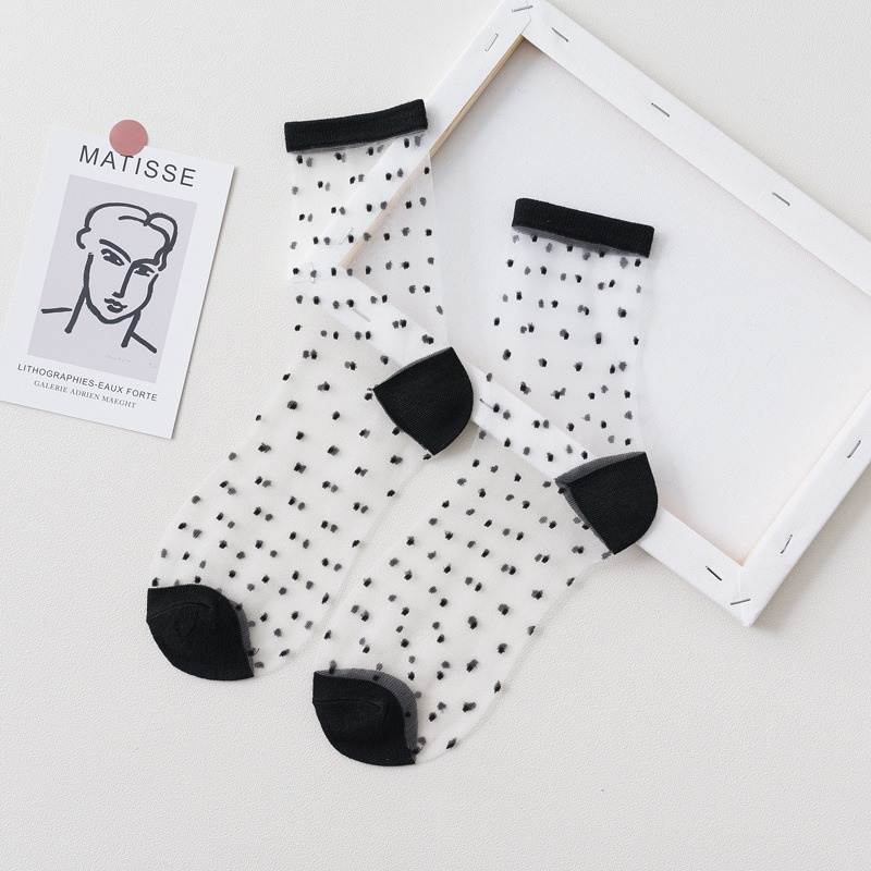 Kaos Kaki Transparan Bermotif Kaos Kaki Wanita Import Elegant Ankle Stocking KK-019-7
