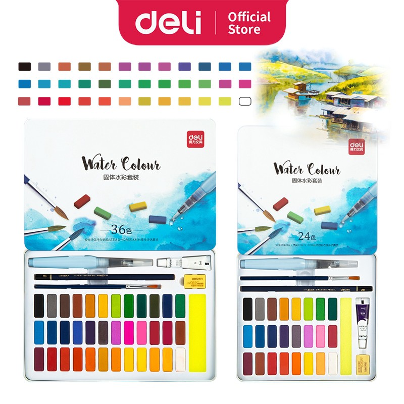 

Deli Solid Watercolor Set Cat Air Padat isi 24 warna 73876