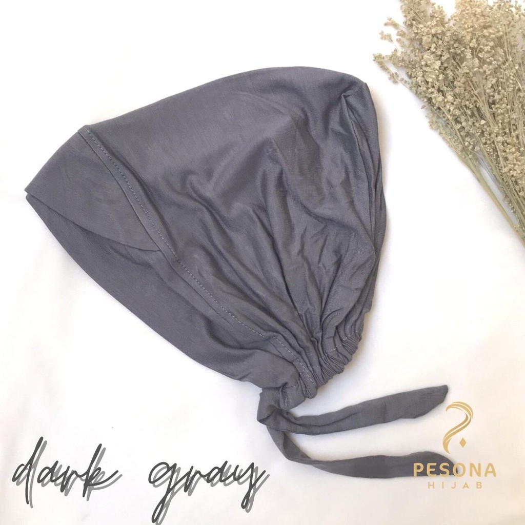 Ciput Turkey Silang/Inner Basic Turki Silang Menutup Kepala/Menyamarkan Wajah Bulat-Dark Gray