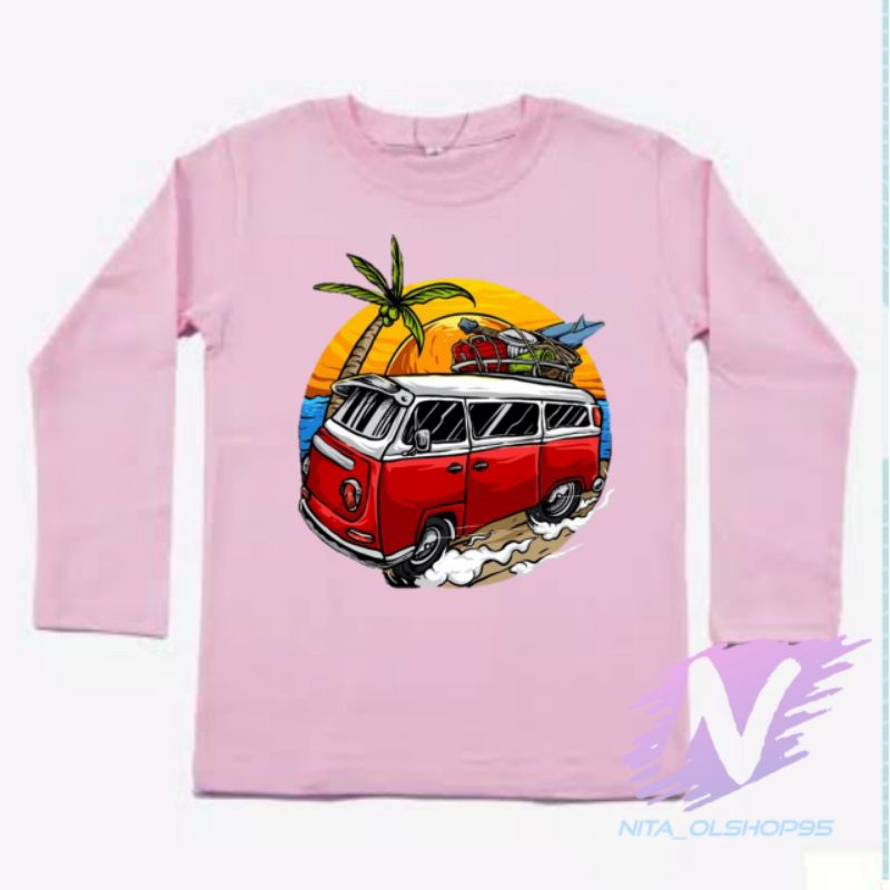 kaos animasi summer mobil kaos anak lengan panjang animasi pantai