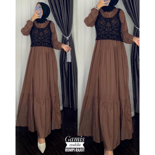 Gamis Syakila Vest Rajut Polos