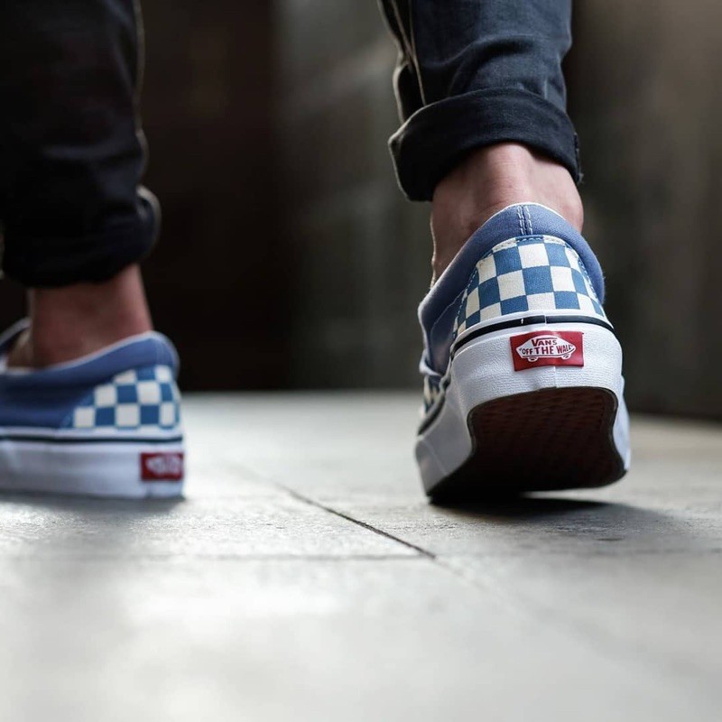 VANS SLIP-ON CHECKERBOARD BLUE MIRAGE CLASSIC ORIGINAL 100% ( Global )