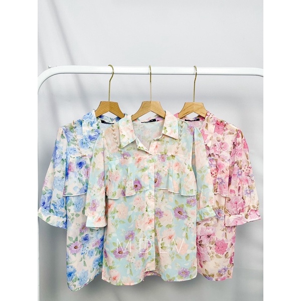 MDLV ~ 7842 Pdk Elinda Short Sleeve Floral Shirt Kemeja Bunga Korea Look Fashion import