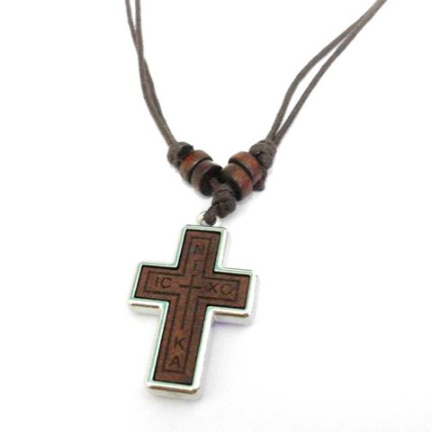 Kalung Salib Kayu Ukir ICXC NIKA
