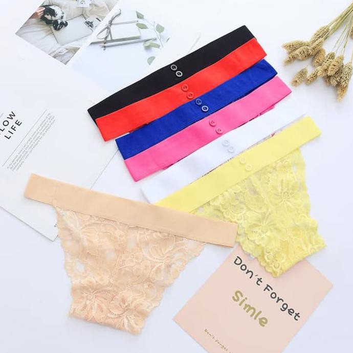 g string wanita celana dalam sexy renda transparan CD lingerie C088 - Kuning