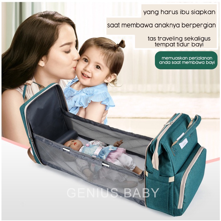 Tas Bayi Multifungsi Tempat tidur lipat Baby diapers bag Perawatan tas Perlengkapan Ransel Backpack Tas Ibu ukuran Besar Tas Bayi Pola Tahan Air Tas Popok Bayi Ransel