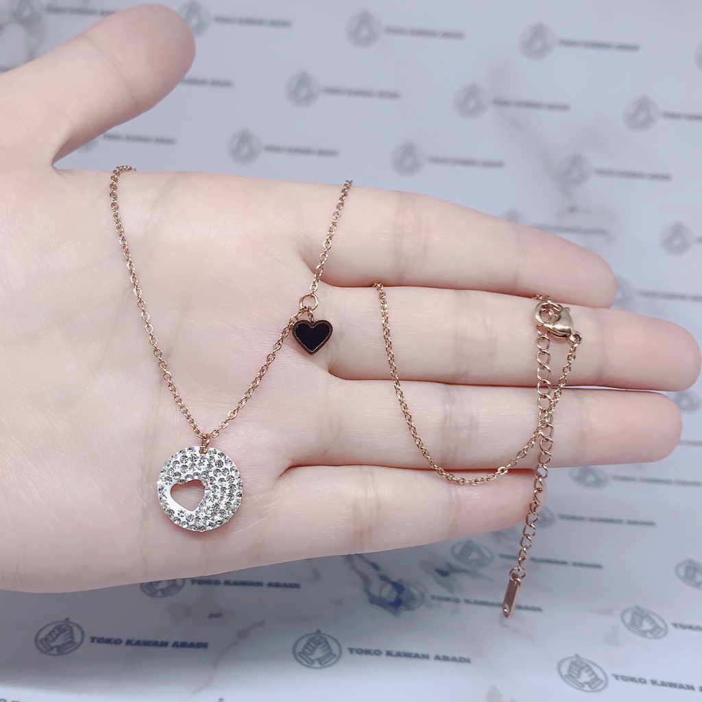 Titanium Rose Gold Kalung Perhiasan Fashion Wanita Liontin Permata Satu *36