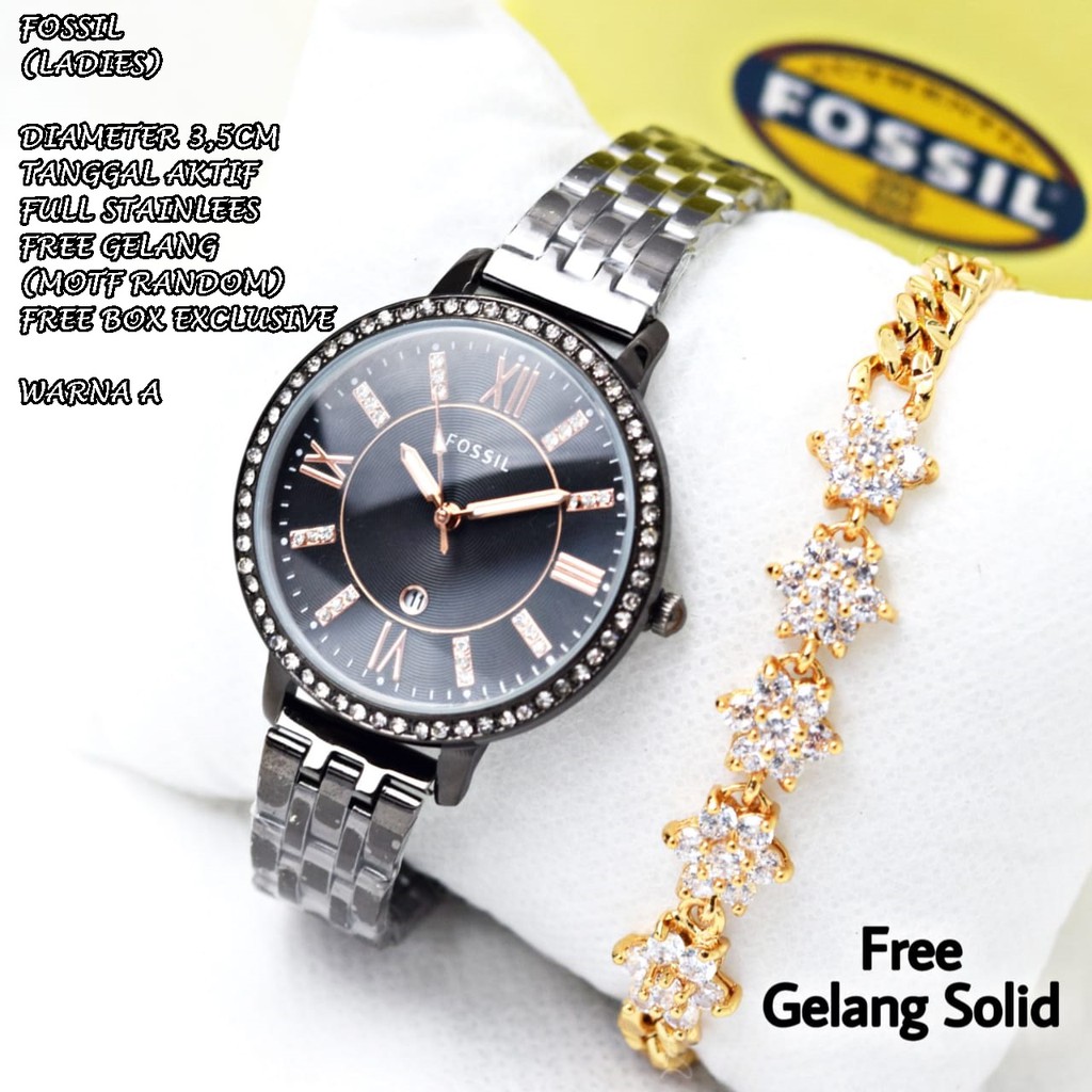 JAM TANGAN WANITA FASHION RANTAI BODY BULAT DIAMOND TANGGAL AKTIF FREE GELANG