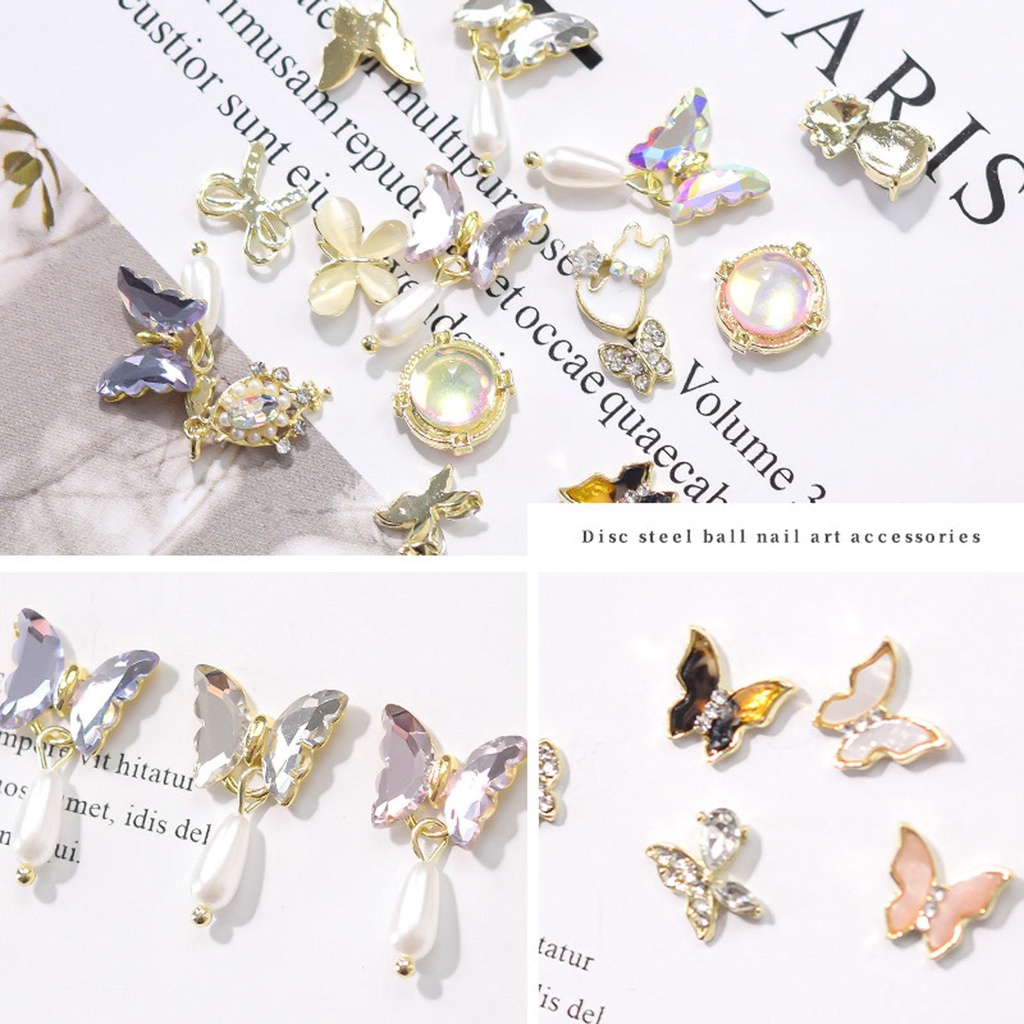 Agustina DIY Dekorasi Nail Art Zirkon Manicure Aksesoris Indah Flash Aurora Kupu-Kupu