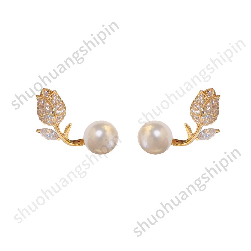 Anting Bentuk Bunga Tulip Aksen Berlian Gaya Korea
