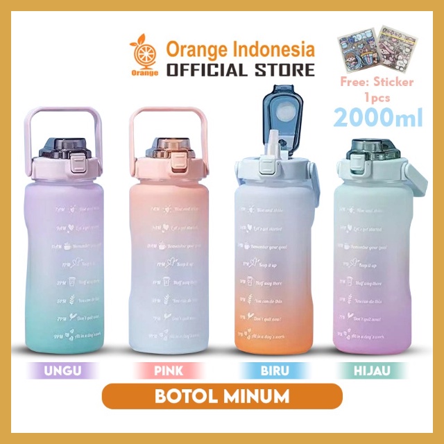 COD Termurah Botol Minum Viral 2 Liter Gradiasi Pastel Botol Minum Motivasi Free Stiker Botol Minum Penanda Waktu Food Grade GOSHOP88
