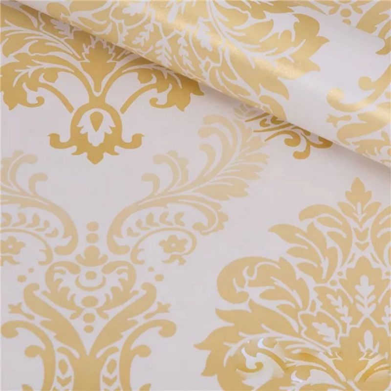 WALLPAPER DINDING MOTIF BATIK GOLD DASAR PUTIH 10m x 45cm