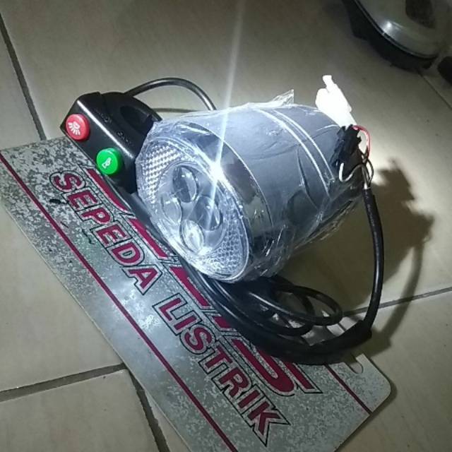 Lampu depan sepeda listrik berikut saklar lampu dan klakson nya 24 volt