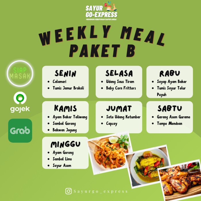 

Paket Masak Mingguan Weekly Meal Menu B