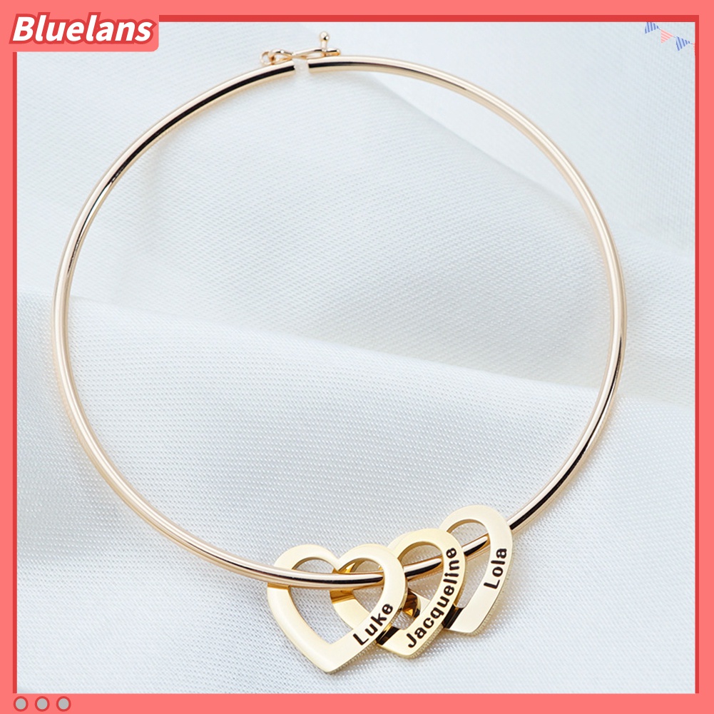 Gelang Bangle Ukiran Nama Bentuk Hati Bahan Stainless Steel Untuk Wanita