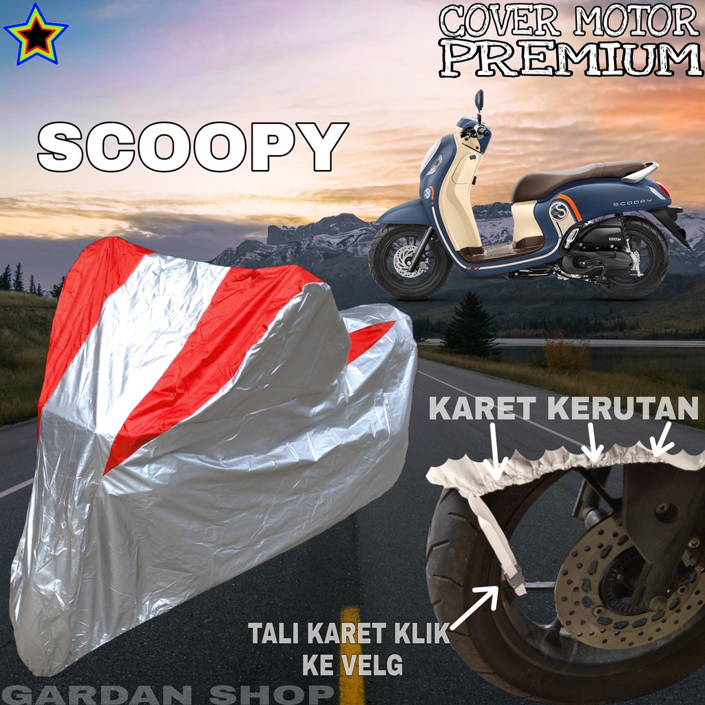 Sarung Motor SCOOPY Silver MERAH Body Cover Penutup Motor Scoopy PREMIUM