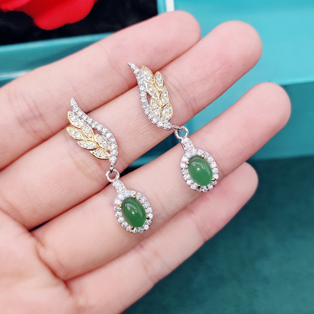 Hu Hu Hu Hu Hu Alat Bantu Pasang Kacamata♡ Anting Tusuk Gantung Wanita Desain Daun Zaitun Hias Berlian Imitasi Warna Cerah Untuk Pernikahan