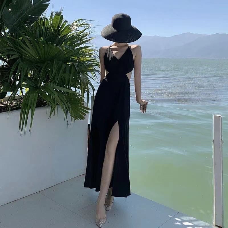 Black Backless Long Dress Beach Wear Party Dress