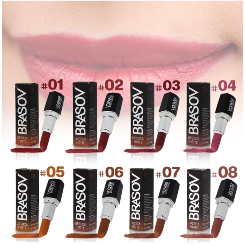 BRASOV Lipstick Matte Shade 8 warna Berbeda Lipstik Pigmented Perona Bibir