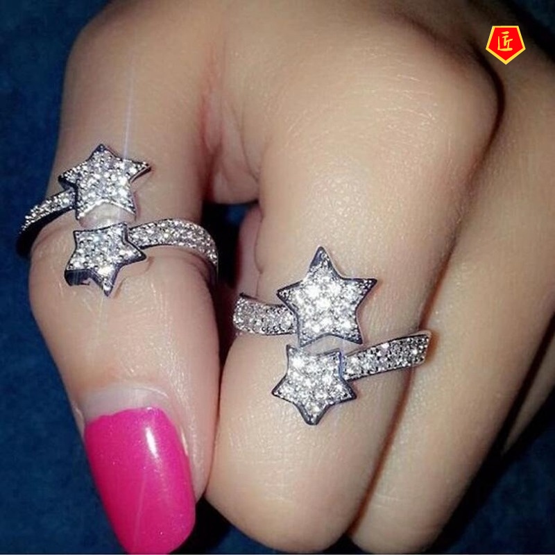 [Ready Stock]Pentagram Diamond-Studded Ring Female Sweet and Simple