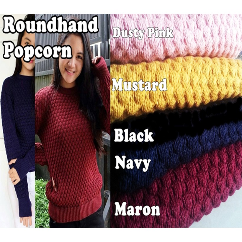 Roundhand Popcorn Nanas Sweater Baju Rajut Atasan Wanita